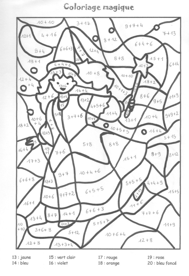 Coloriage Coloriage magique additions pour CE1 CE2 - Magique à imprimer